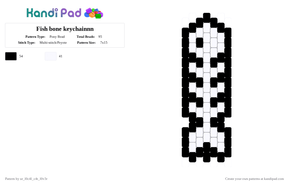 Fish bone keychainnn - Pony Bead Pattern by ur_l0c4l_c4t_l0v3r on Kandi Pad - white,black,cotdfishing,fish,bone,skeleton,keychain,fish bone