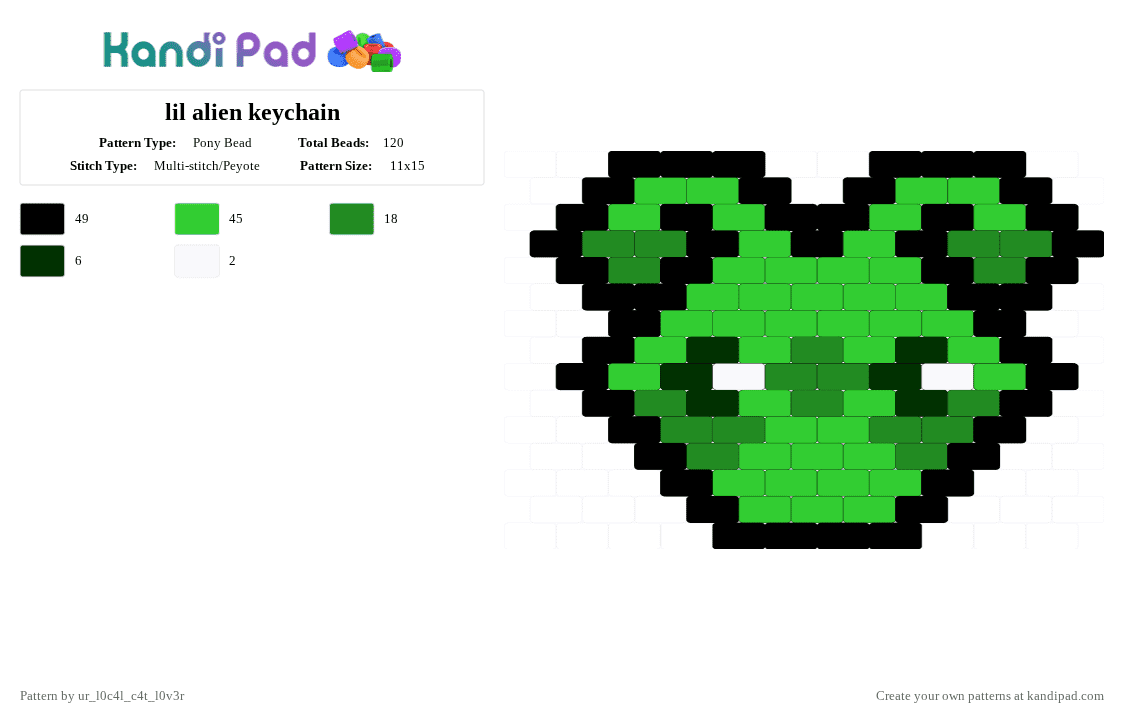 lil alien keychain - Pony Bead Pattern by ur_l0c4l_c4t_l0v3r on Kandi Pad - green,cotdsciencefictionnovels,alien,silly,keychain,small,smol