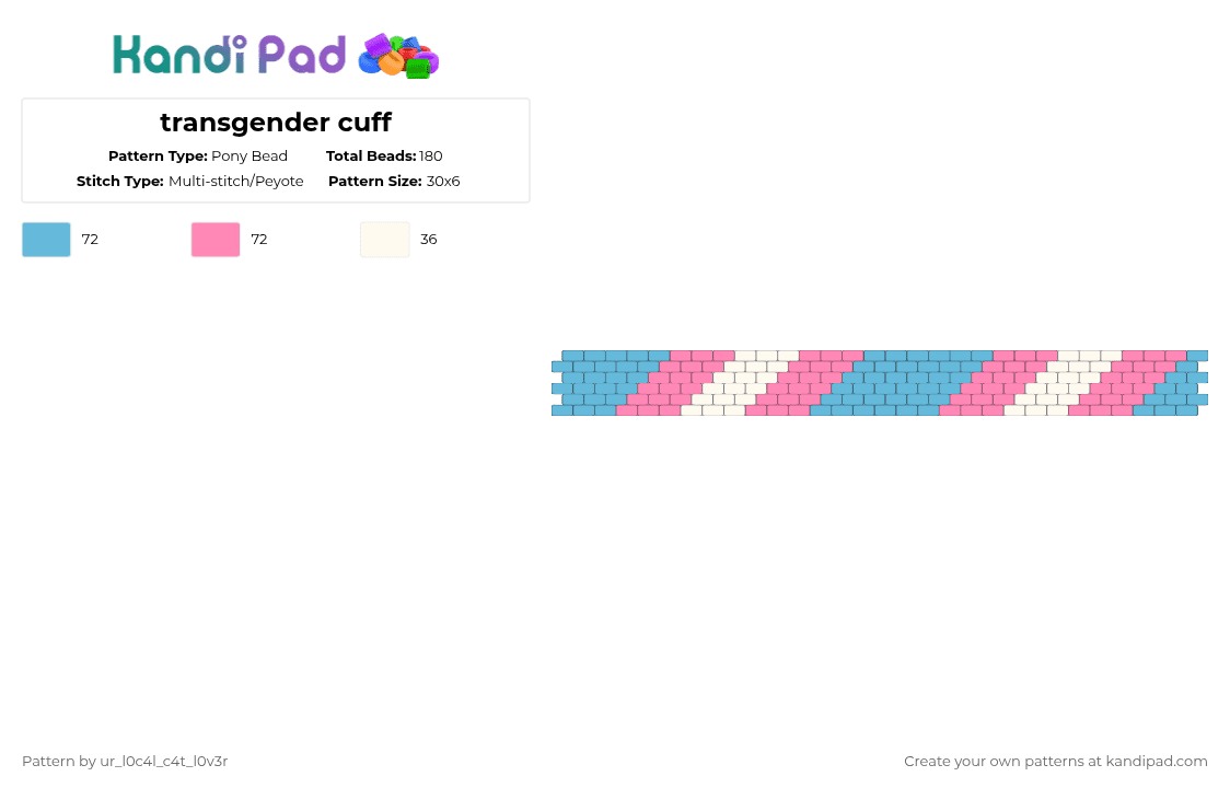 transgender cuff - Pony Bead Pattern by ur_l0c4l_c4t_l0v3r on Kandi Pad - light blue,pink,trans,transgender,cuff,lgbt,lgbtq