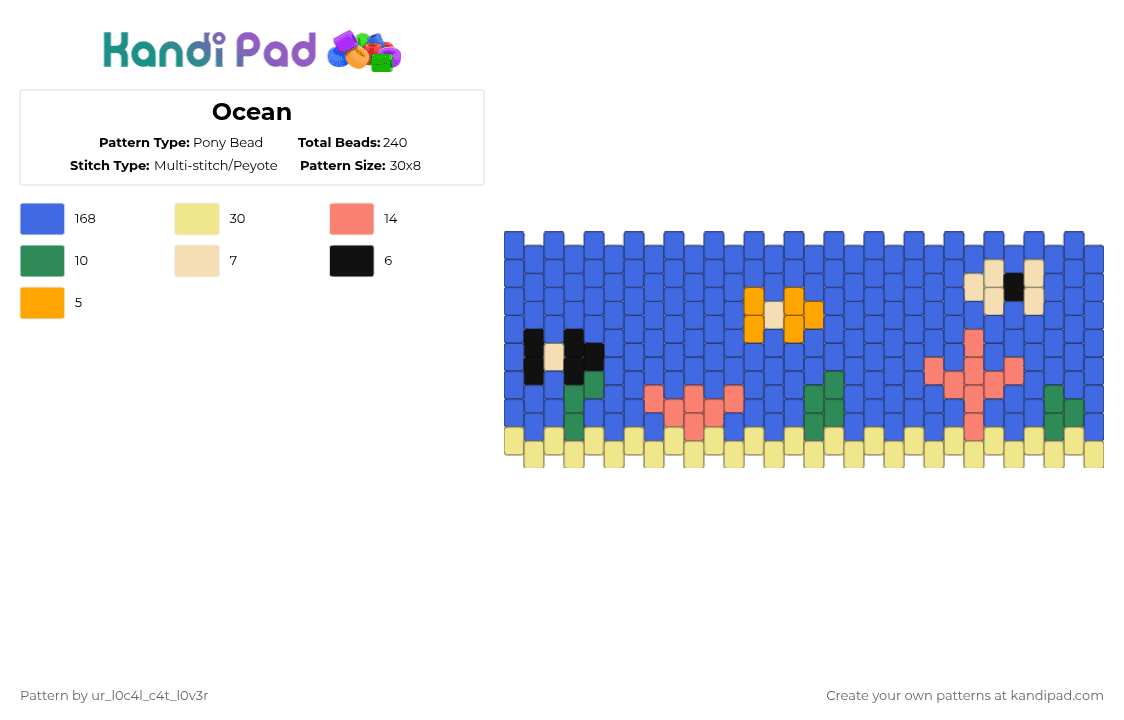 Ocean - Pony Bead Pattern by ur_l0c4l_c4t_l0v3r on Kandi Pad - blue,ocean,fish,sea,coral,seaweed