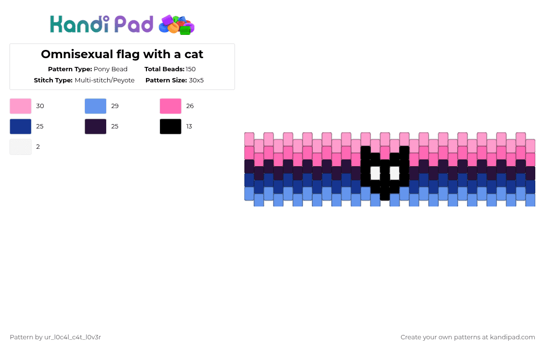 Omnisexual flag with a cat - Pony Bead Pattern by ur_l0c4l_c4t_l0v3r on Kandi Pad - pink,cat,omnisexual,omni,omni flag,omnisexual flag,pride