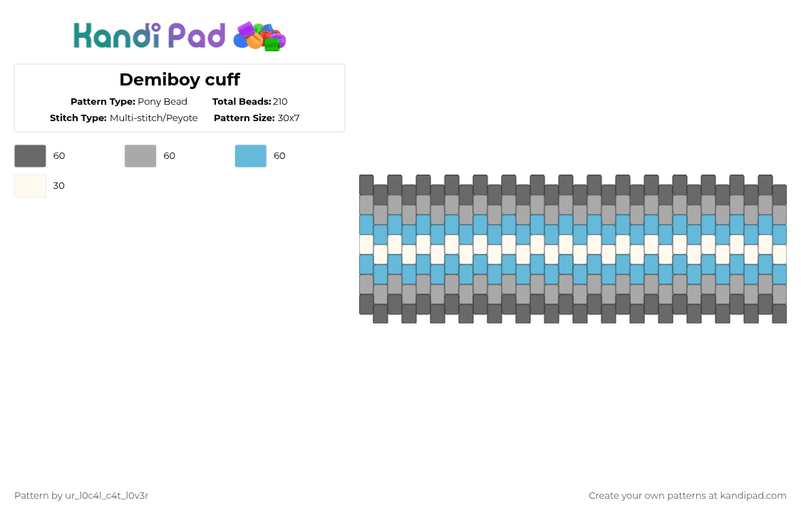 Demiboy cuff - Pony Bead Pattern by ur_l0c4l_c4t_l0v3r on Kandi Pad - gray,beige,light blue,demi boy,demiboy,cuff,lgbt,lgbtq,demiboy flag