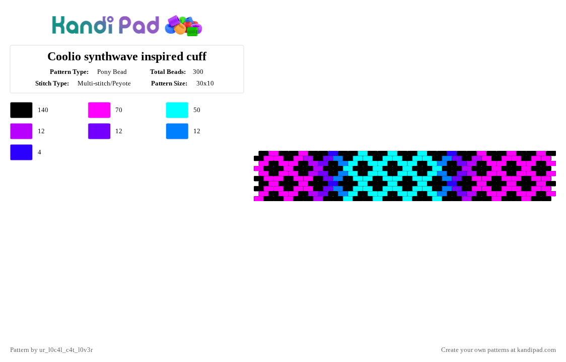 Coolio synthwave inspired cuff - Pony Bead Pattern by ur_l0c4l_c4t_l0v3r on Kandi Pad - pink,light blue,cotdsynthwaveaesthetics,synth,wave,synthwave,cuff,bright,colors,colorful