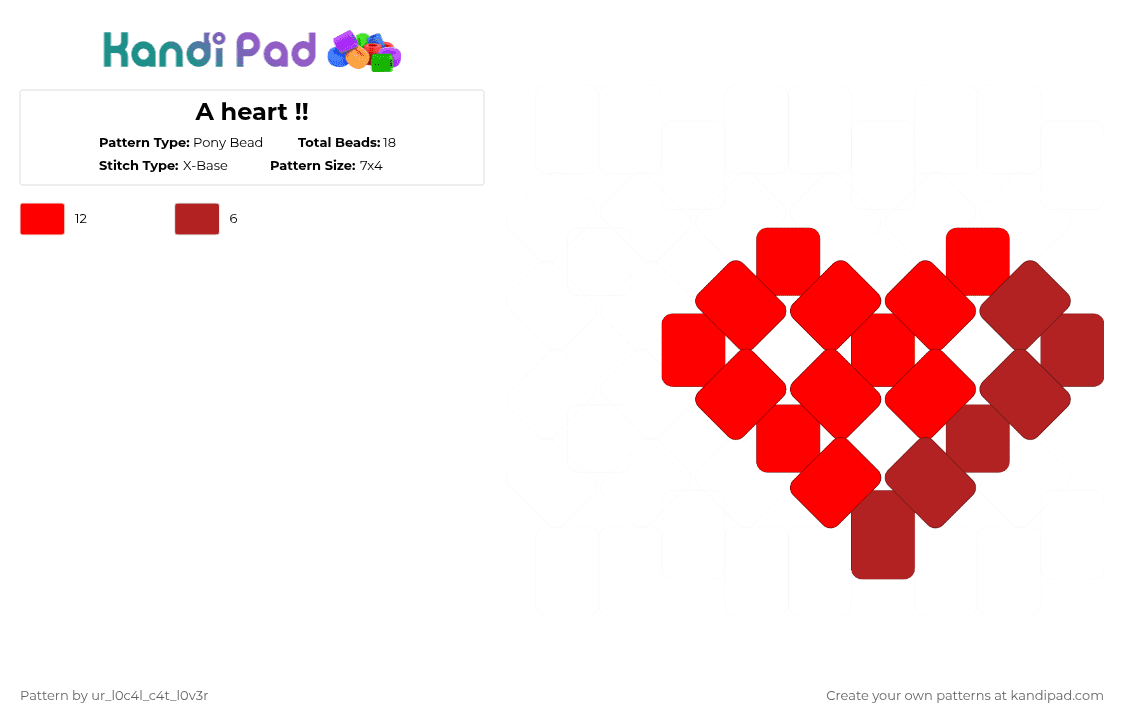 A heart !! - Pony Bead Pattern by ur_l0c4l_c4t_l0v3r on Kandi Pad - red,heart,valentines day,love,keychain,charm