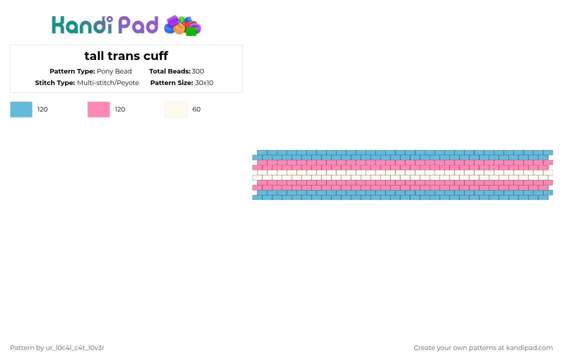 tall trans cuff - Pony Bead Pattern by ur_l0c4l_c4t_l0v3r on Kandi Pad - light blue,pink,trans,transgender,cuff,lgbt,lgbtq