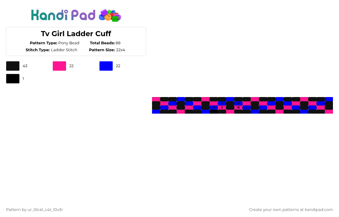 Tv Girl Ladder Cuff - Pony Bead Pattern by ur_l0c4l_c4t_l0v3r on Kandi Pad - pink,purple,tv girl,ladder cuff,cuff,blue,black,music