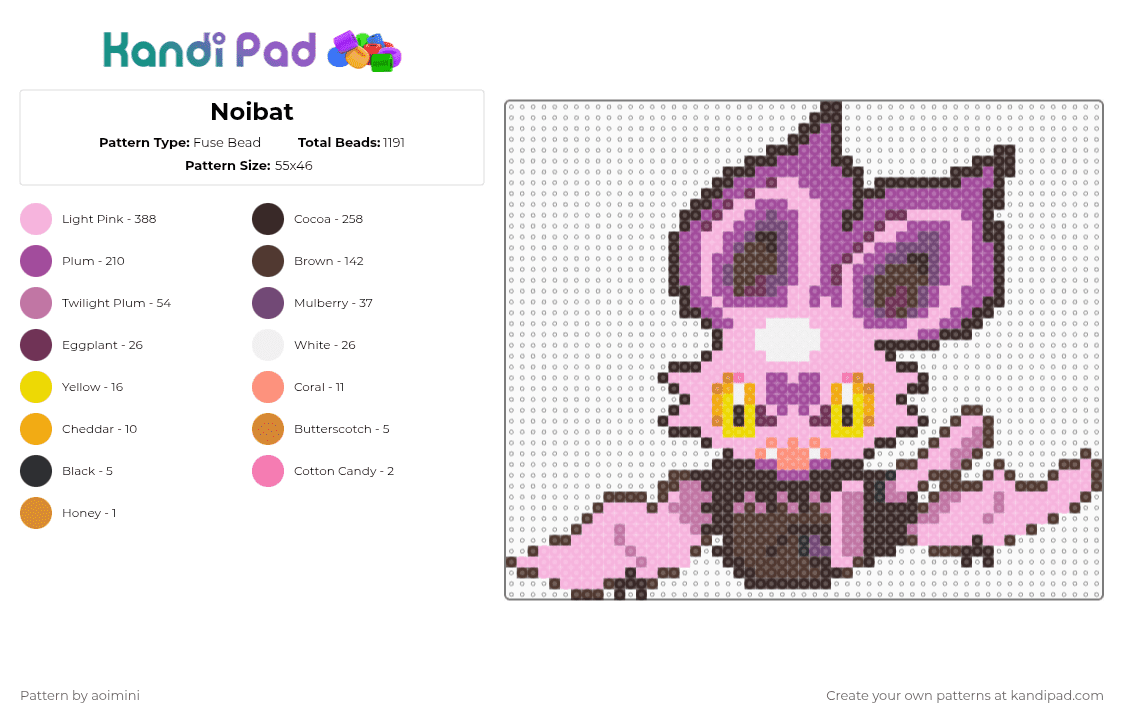 Noibat - Fuse Bead Pattern by aoimini on Kandi Pad - brown,pink