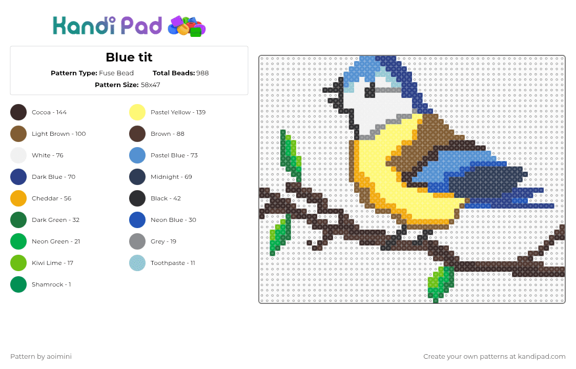 Blue_tit_bird - Fuse Bead Pattern by aoimini on Kandi Pad - bird,blue,tan,colorful
