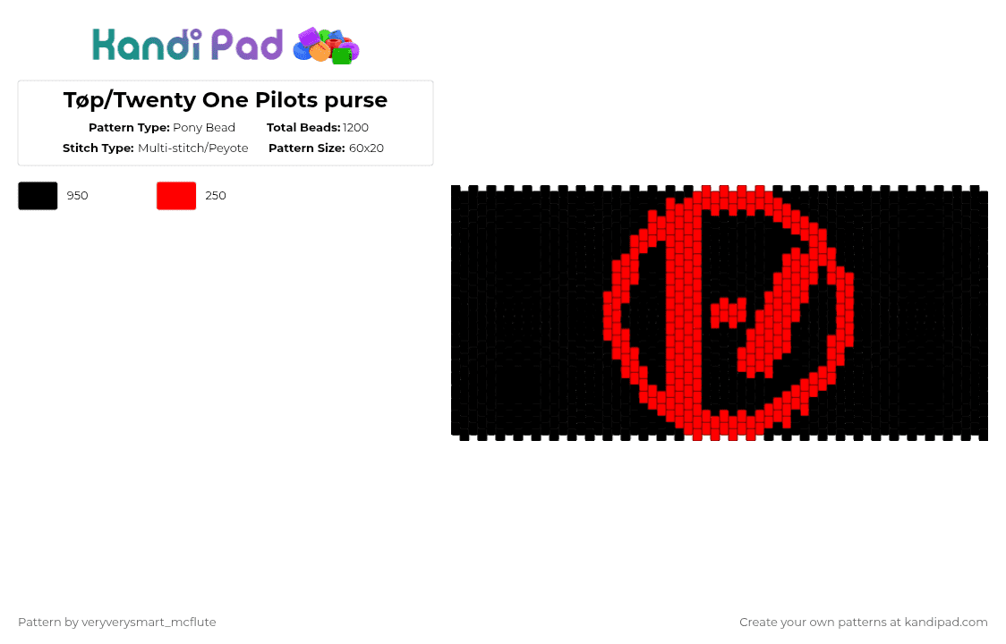 Tøp/Twenty One Pilots purse - Pony Bead Pattern by veryverysmart_mcflute on Kandi Pad - black