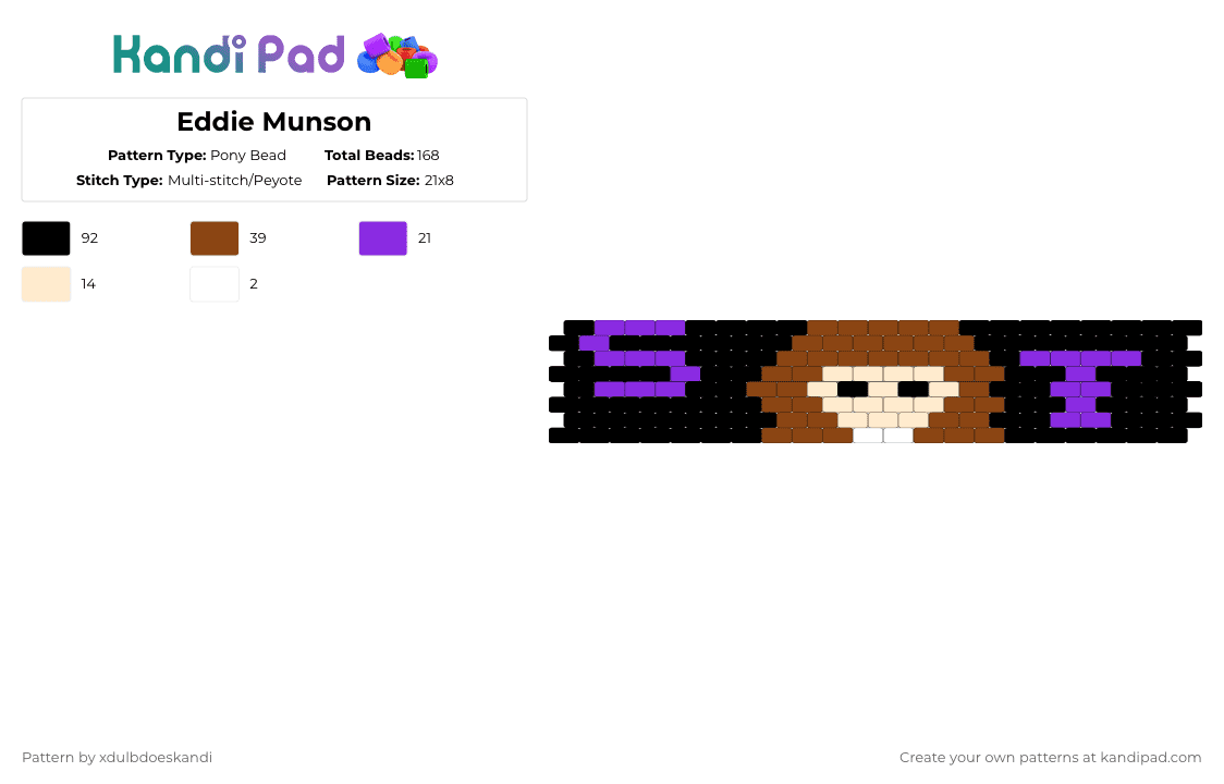 Eddie Munson - Pony Bead Pattern by xdulbdoeskandi on Kandi Pad - black,red