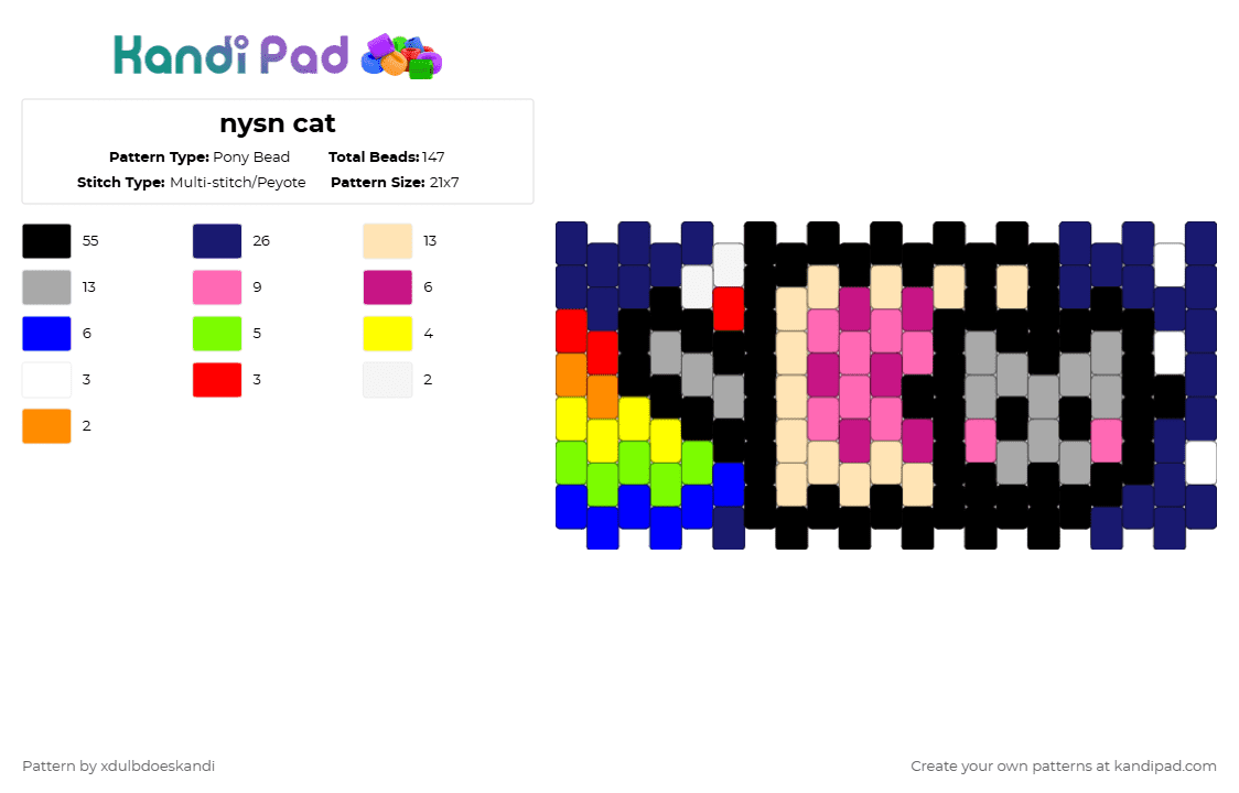 nysn cat - Pony Bead Pattern by xdulbdoeskandi on Kandi Pad - purple,beige,pink