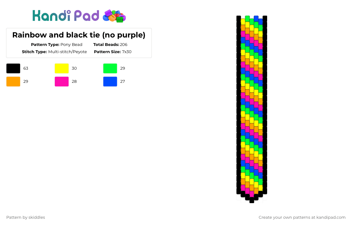 Rainbow and black tie (no purple) - Pony Bead Pattern by skiddles on Kandi Pad - green,orange,colorful,tie,rainbow,black