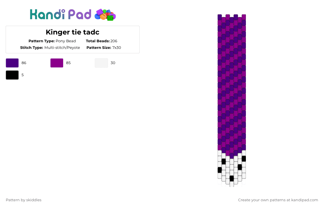Kinger tie tadc - Pony Bead Pattern by skiddles on Kandi Pad - purple,pink