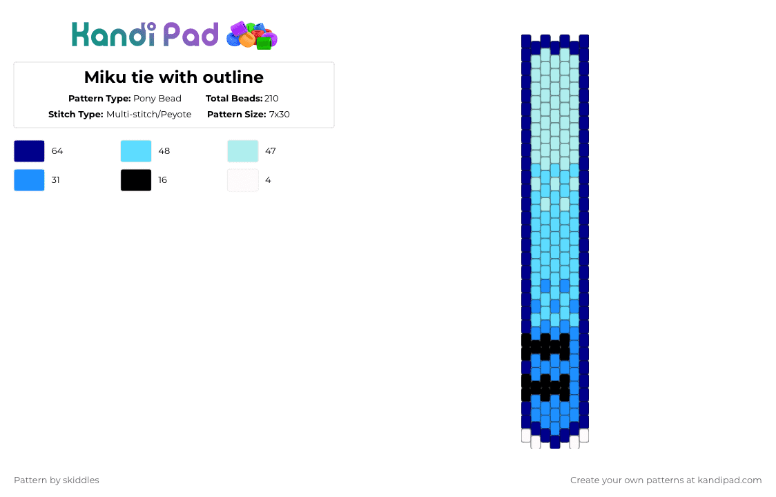 Miku tie with outline - Pony Bead Pattern by skiddles on Kandi Pad - purple,light blue