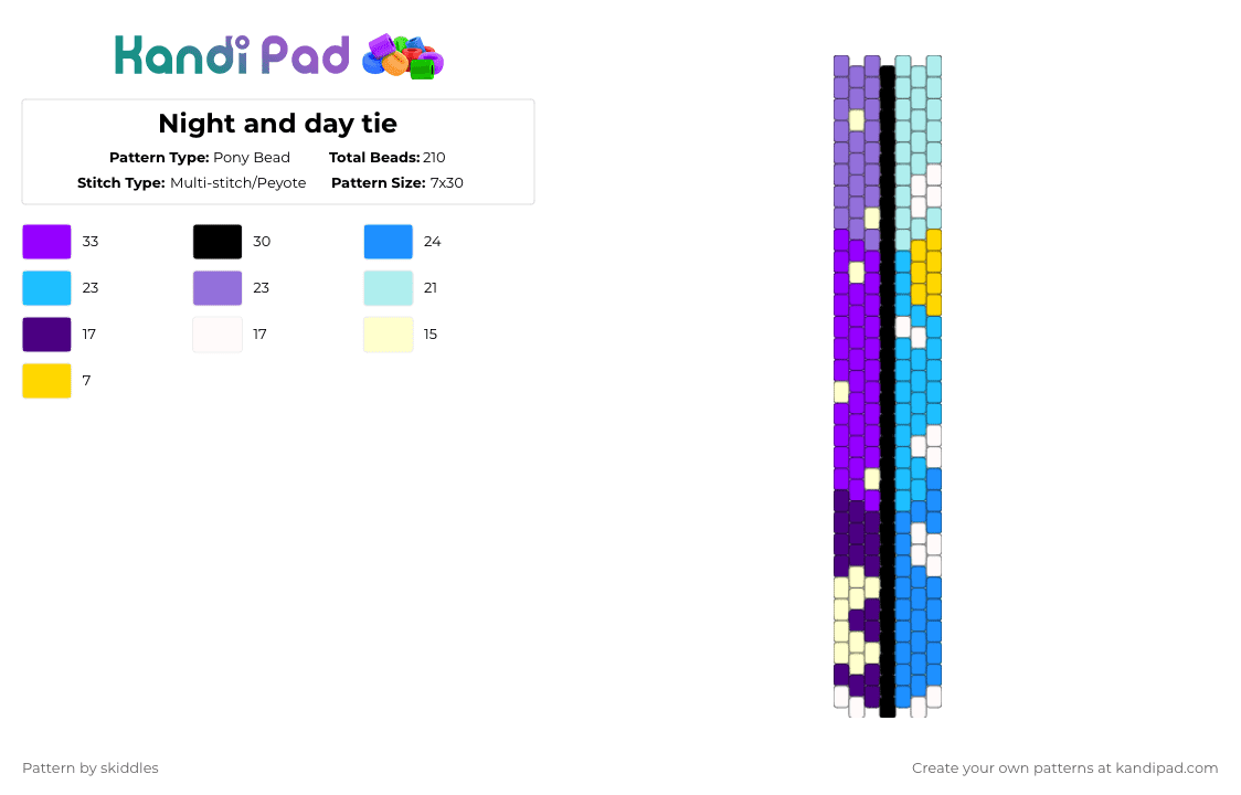 Night and day tie - Pony Bead Pattern by skiddles on Kandi Pad - light blue,purple