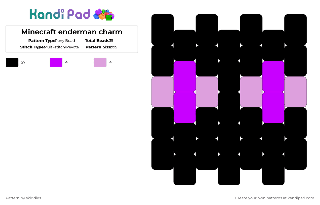 Minecraft enderman charm - Pony Bead Pattern by duotone on Kandi Pad - black,purple,pink,minecraft,enderman,game,videogame