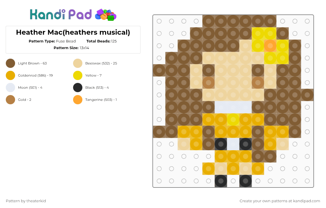 Heather Mac(heathers musical) - Fuse Bead Pattern by theaterkid on Kandi Pad - tan,heathers,heather mac,musical,cute