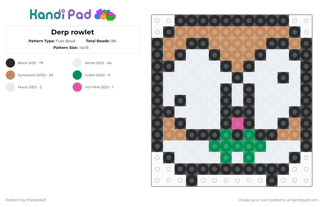 Derp rowlet - Fuse Bead Pattern by theaterkid on Kandi Pad - white,tan,pokemon,derp,cute