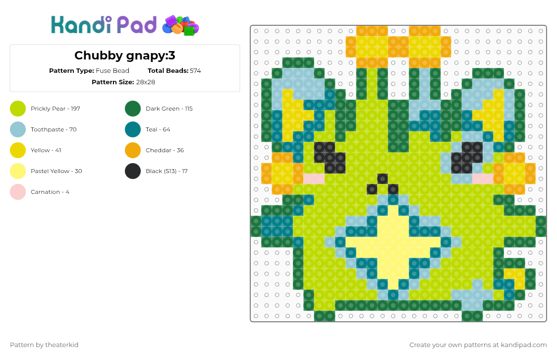 Chubby gnapy:3 - Fuse Bead Pattern by theaterkid on Kandi Pad - green,cute,alien,cat,gnapy