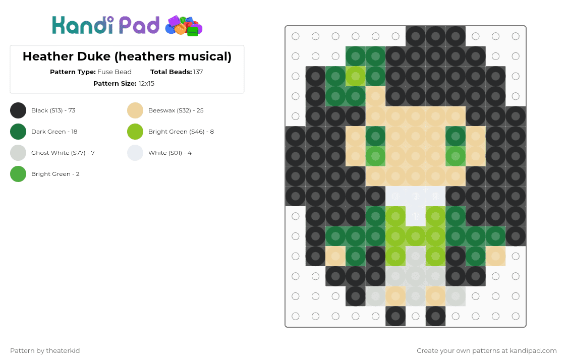 Heather Duke (heathers musical) - Fuse Bead Pattern by theaterkid on Kandi Pad - beige,green,musical,heather duke,heathers,cute