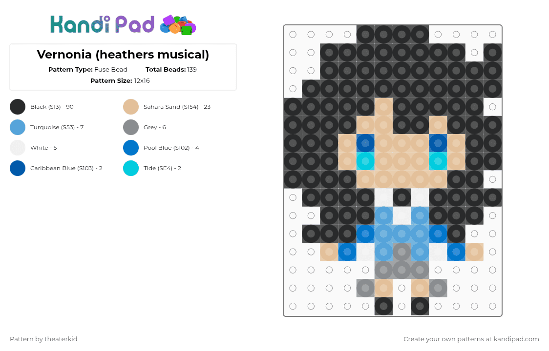 Vernonia (heathers musical) - Fuse Bead Pattern by theaterkid on Kandi Pad - black,beige,heathers,cute,veronica