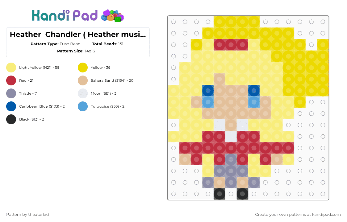 Heather  Chandler ( Heather musical) - Fuse Bead Pattern by theaterkid on Kandi Pad - yellow,heather,musical,cute