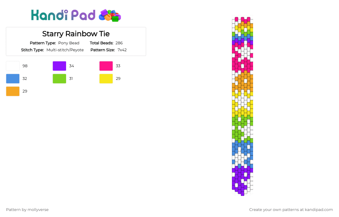 Starry Rainbow Tie - Pony Bead Pattern by mollyverse on Kandi Pad - green,purple,orange,colorful,peyote,stars