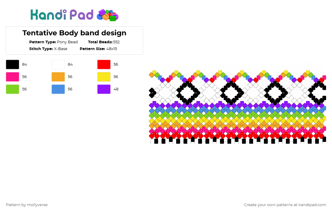 Body band design - Pony Bead Pattern by mollyverse on Kandi Pad - pink,yellow,light blue,colorful,x base