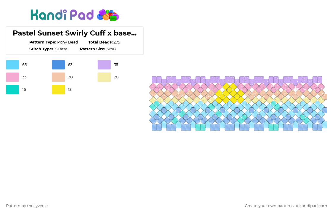 Pastel Sunset Swirly Cuff x base ver!! - Pony Bead Pattern by mollyverse on Kandi Pad - light blue,pink,sunset,water,x base