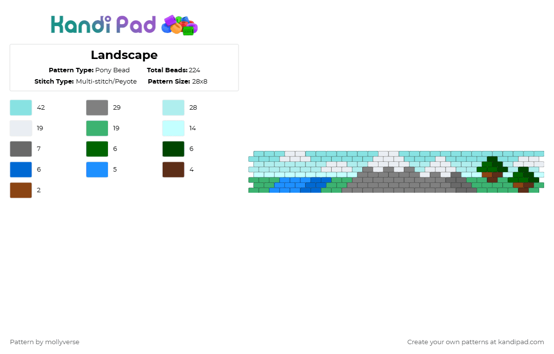 Landscape - Pony Bead Pattern by mollyverse on Kandi Pad - gray,light blue,green,trees,mountain,landscape,peyote