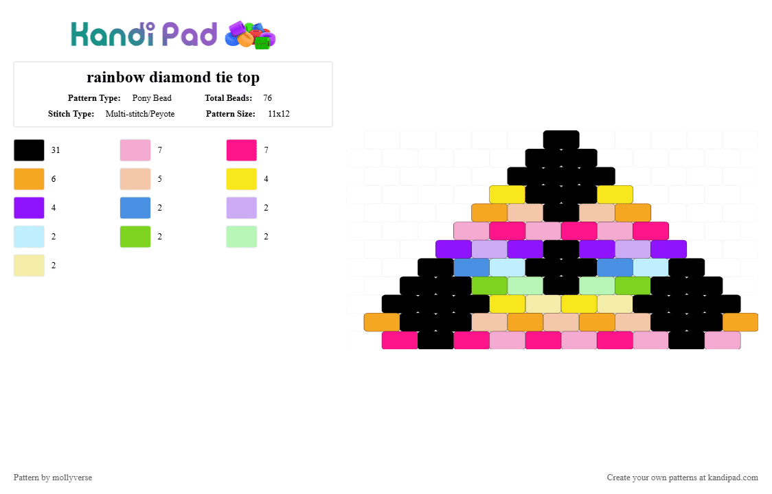 rainbow diamond tie top - Pony Bead Pattern by mollyverse on Kandi Pad - black,orange,beige,colorful