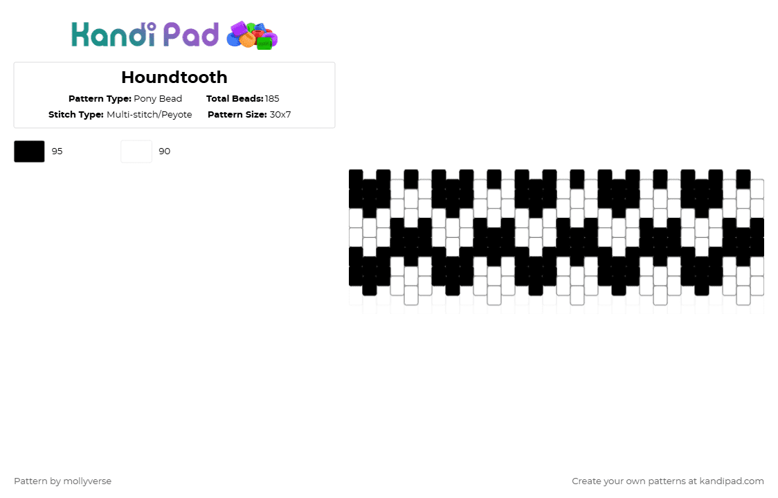Houndstooth - Pony Bead Pattern by mollyverse on Kandi Pad - black,white,multistich