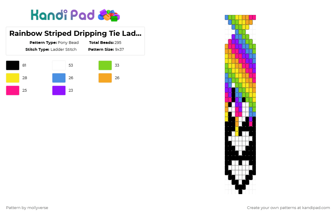 Rainbow Striped Dripping Tie Ladder Stich ver - Pony Bead Pattern by mollyverse on Kandi Pad - green,orange,colorful,tie,ladder stich