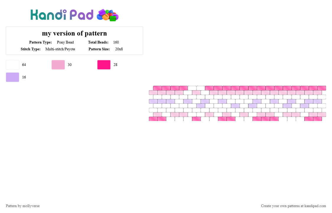 my version of pattern - Pony Bead Pattern by mollyverse on Kandi Pad - white,pink