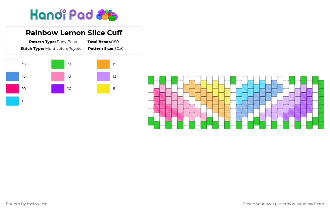 Rainbow Lime Slice Cuff - Pony Bead Pattern by mollyverse on Kandi Pad - rainbow,food,citrus