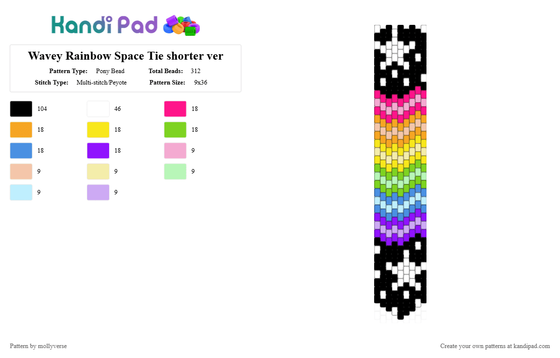 Wavey Rainbow Space Tie - Pony Bead Pattern by mollyverse on Kandi Pad - pink,yellow,light blue,colorful,peyote