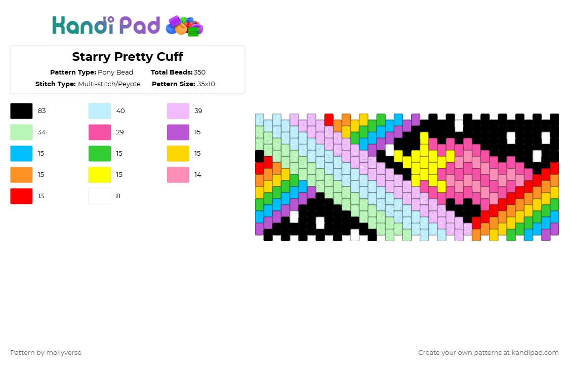 Starry Pretty Cuff - Pony Bead Pattern by mollyverse on Kandi Pad - pink,teal,light blue,rainbow,stars,space