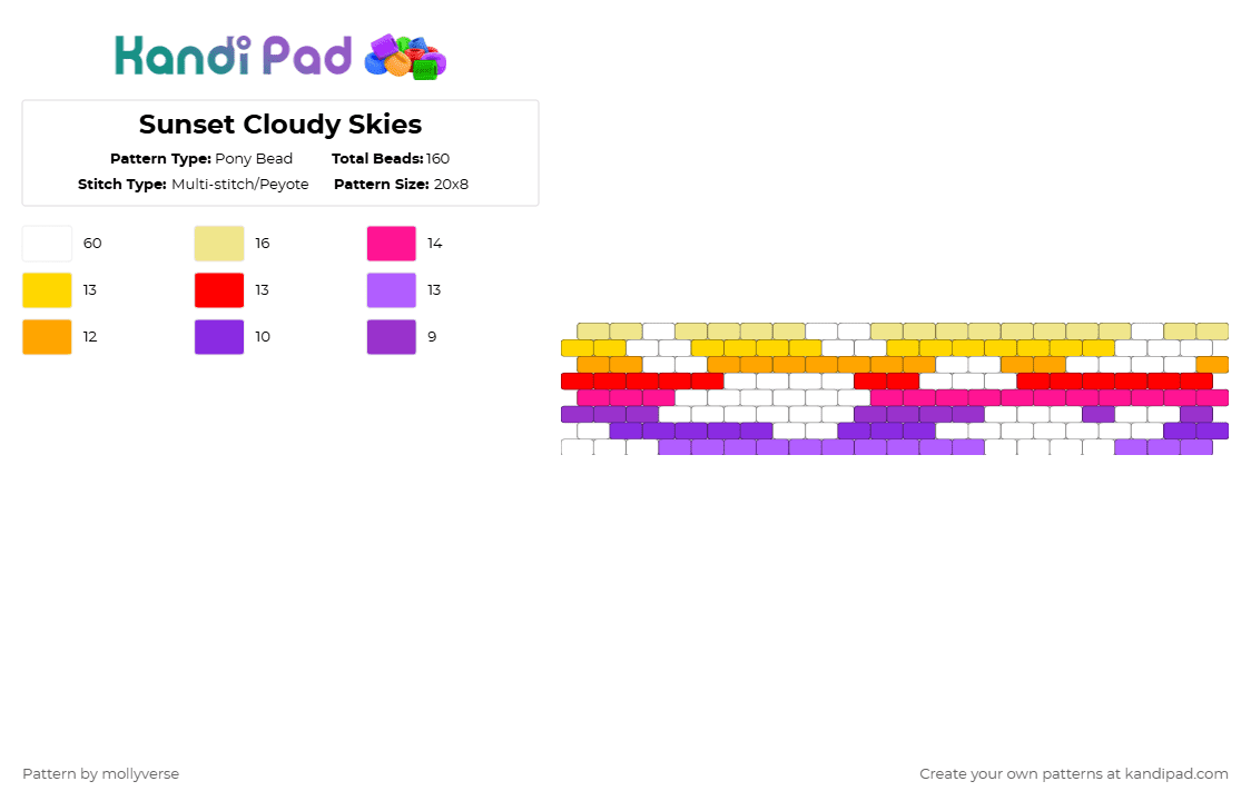 Sunset Cloudy Skies - Pony Bead Pattern by mollyverse on Kandi Pad - yellow,purple,clouds,sunset,peyote