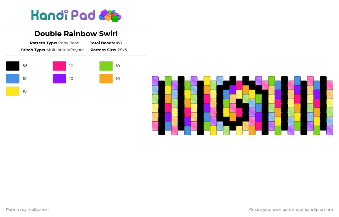 Double Rainbow Swirl - Pony Bead Pattern by mollyverse on Kandi Pad - light blue,orange,green,colorful,rainbow,swirl,multistich