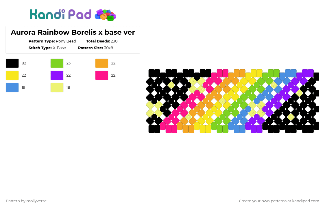 Aurora Rainbow Borelis x base ver - Pony Bead Pattern by mollyverse on Kandi Pad - yellow,green,space,stars,x base