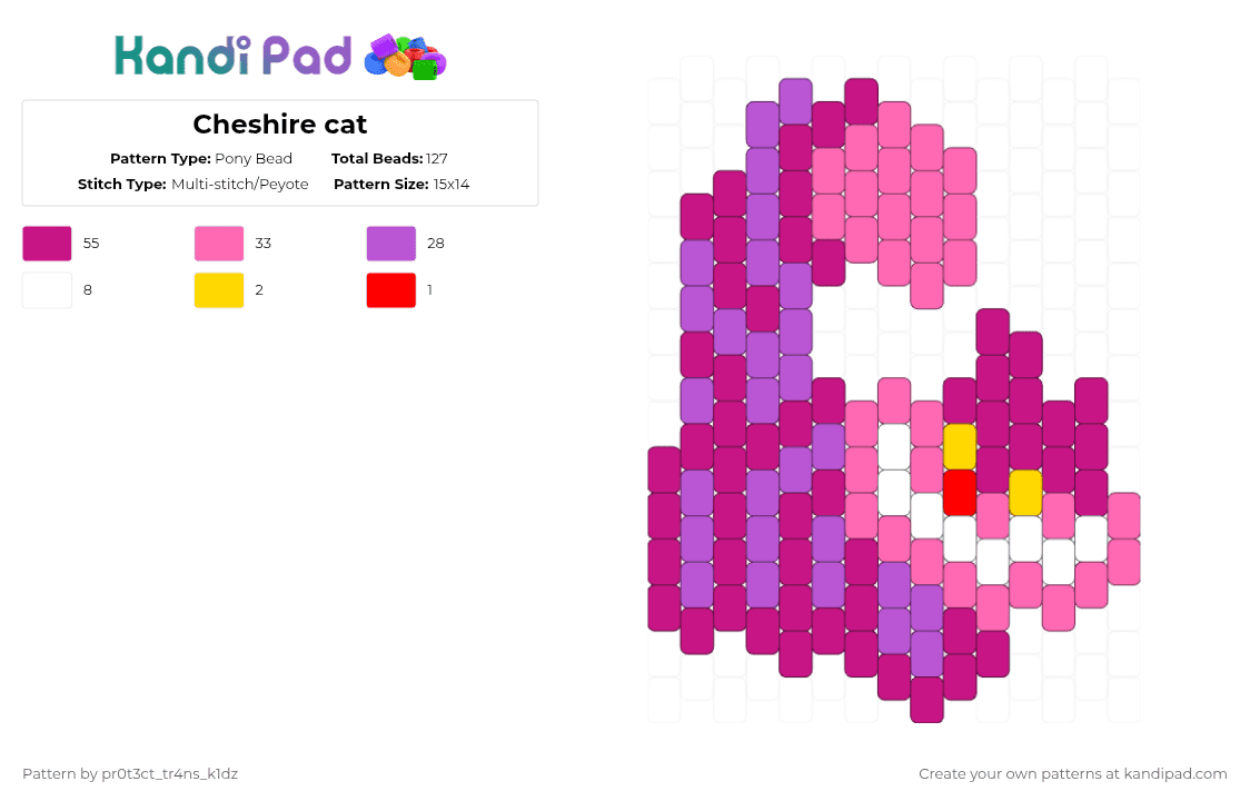 Cheshire cat - Pony Bead Pattern by pr0t3ct_tr4ns_k1dz on Kandi Pad - pink