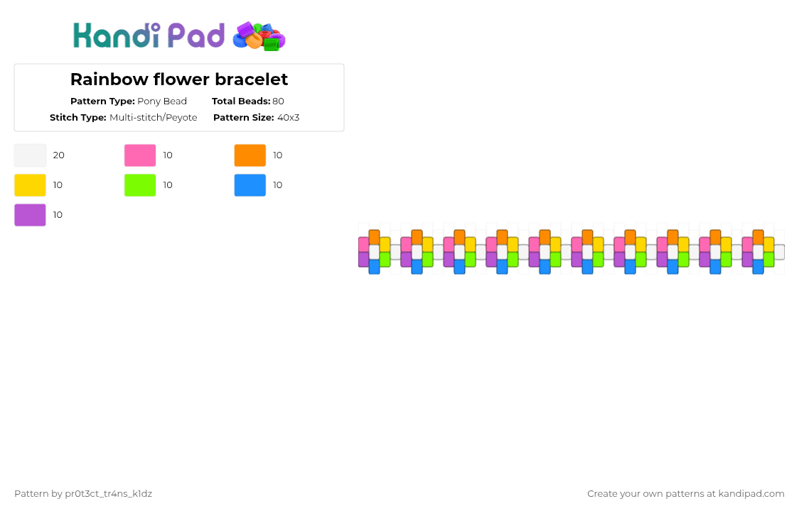 Rainbow flower bracelet - Pony Bead Pattern by pr0t3ct_tr4ns_k1dz on Kandi Pad - pink