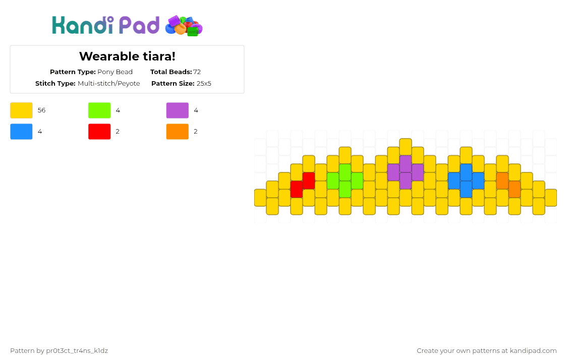 Wearable tiara! - Pony Bead Pattern by pr0t3ct_tr4ns_k1dz on Kandi Pad - cotdcrowns, yellow