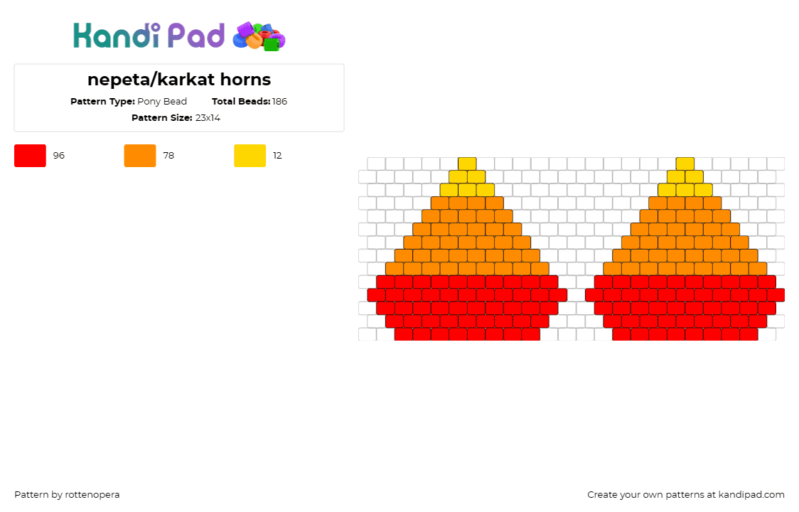 nepeta/karkat horns - Pony Bead Pattern by rottenopera on Kandi Pad - nepeta,karkat,homestuck,horns,comic,orange,yellow,red