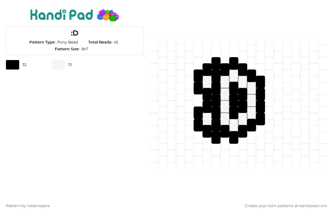 :D - Pony Bead Pattern by rottenopera on Kandi Pad - emoticon,emoji,smile,face,text,simple,white,black