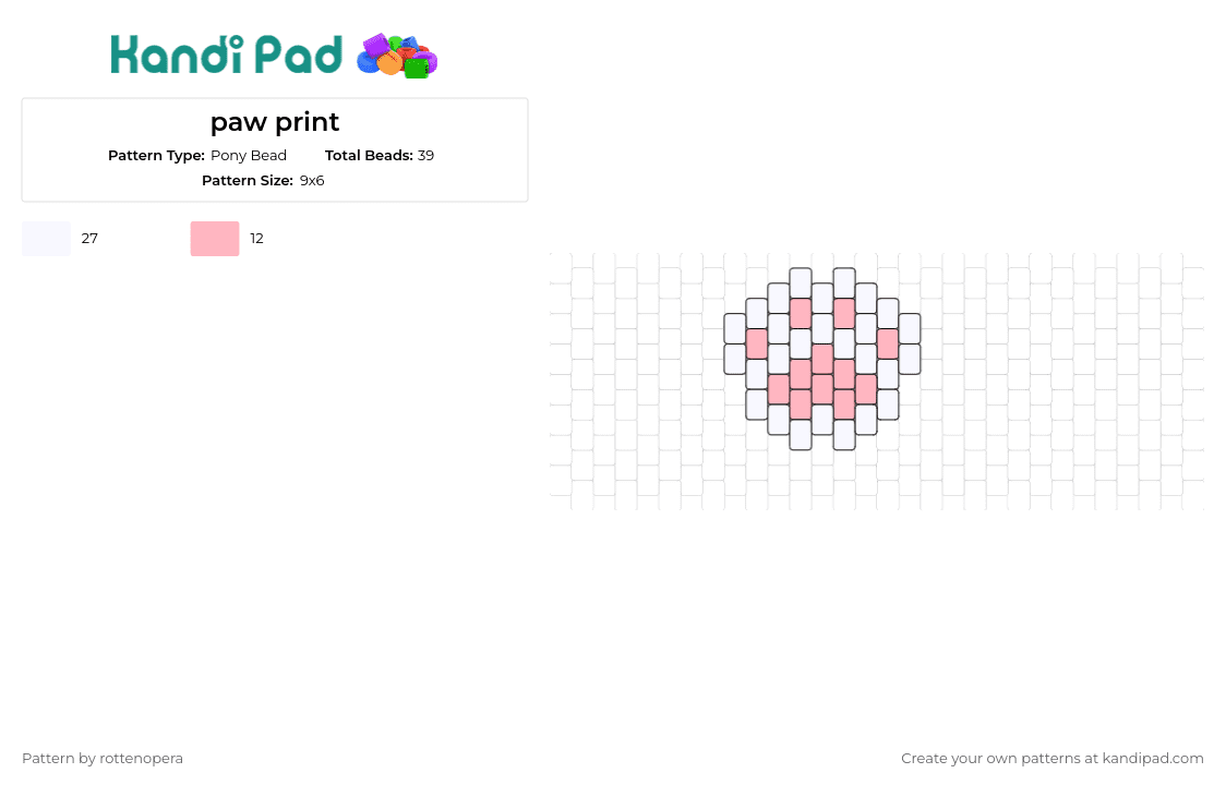paw print - Pony Bead Pattern by rottenopera on Kandi Pad - paw print,animal,cat,pet,charm,feline,love,cute,pink,white