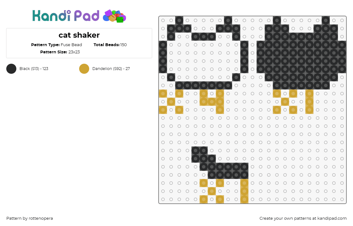 cat shaker - Fuse Bead Pattern by rottenopera on Kandi Pad - cat,shaker,3d,playful,feline,black