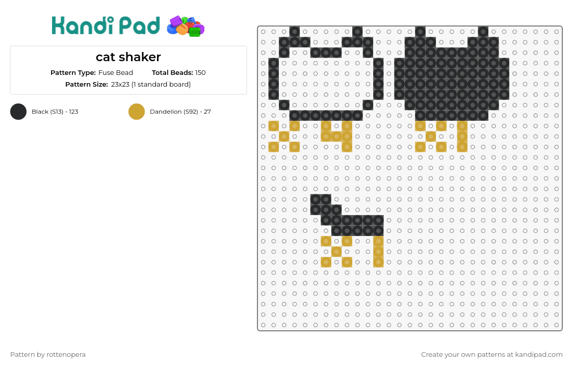 cat shaker - Fuse Bead Pattern by rottenopera on Kandi Pad - cat,shaker,3d,playful,whimsy,feline,charming,creative,black