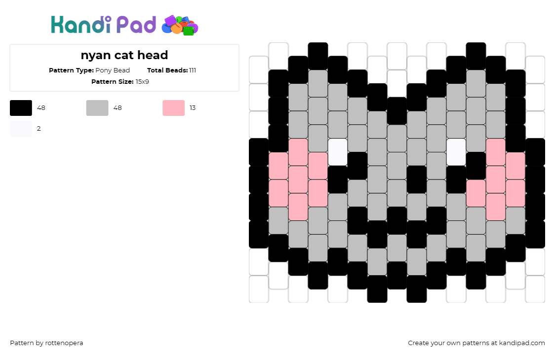 nyan cat head - Pony Bead Pattern by rottenopera on Kandi Pad - nyan cat,animal,meme,gray