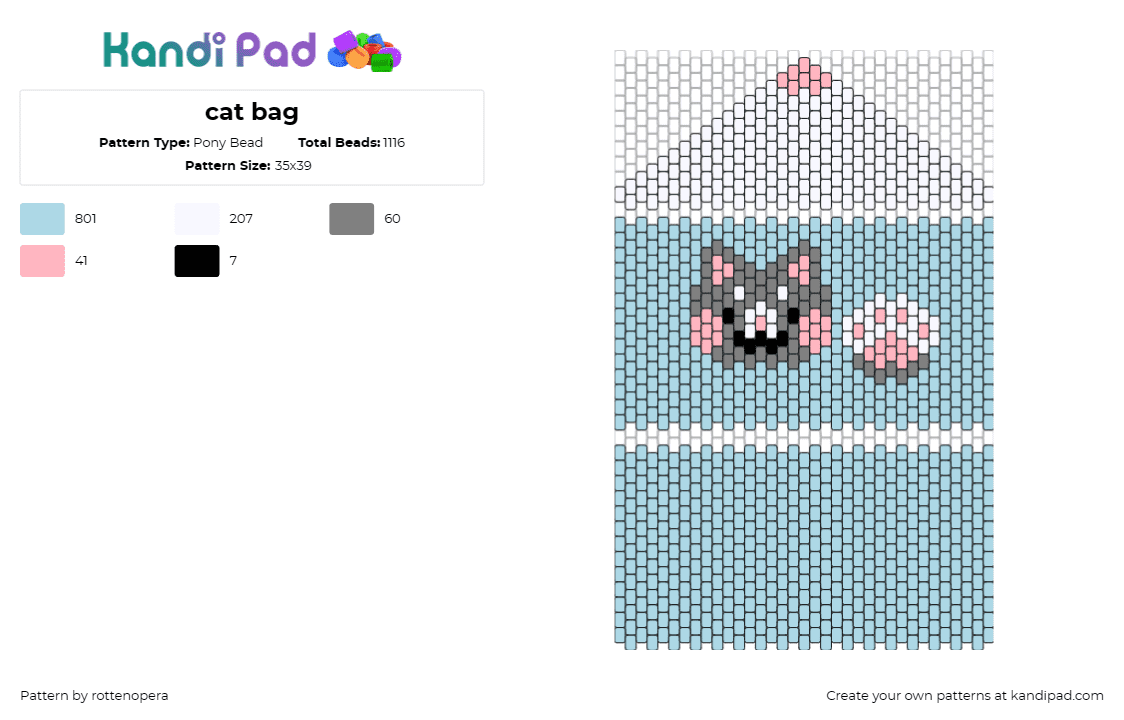 cat bag - Pony Bead Pattern by rottenopera on Kandi Pad - cat,kitty,bag,envelope,animal,light blue,pastel